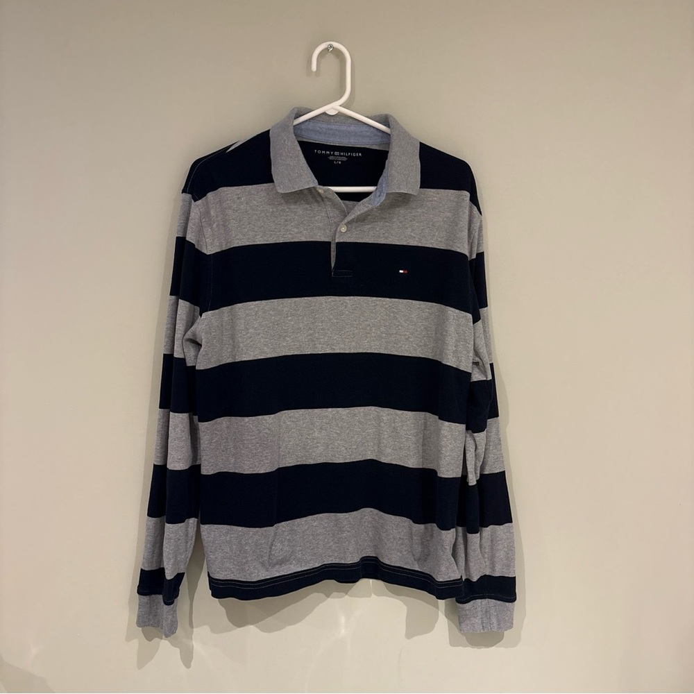 Tommy Hilfiger Navy & Gray Striped Rugby Polo